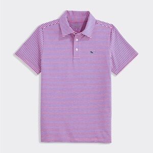 Vineyard Vines Pink and Light Blue Striped Polo with Whale Emblem
